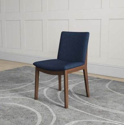 Laura Blue Linen Solid Wood Dining Chair Set Of 2 Mid-Century Modern Style - EX-STOCK Canada
