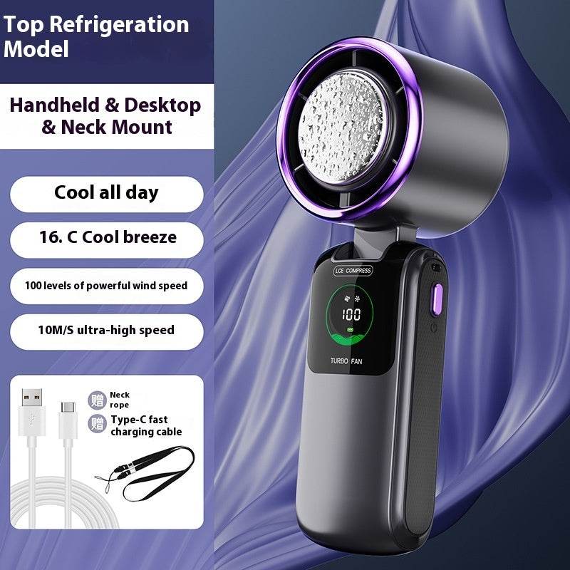 New Ice Pack High-Speed Handheld Eletirc Fan Speed Adjustable Folding Mini Fan Portable Outdoor Hanging Neck Small Fan - EX-STOCK Canada