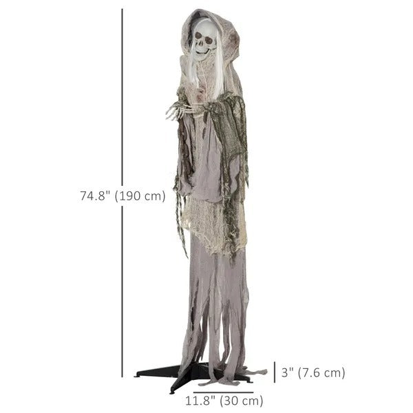6ft Life Size Outdoor Halloween Decoration Skeleton Witch, Animated Prop With Light Up Eyes, Spooky Sound EX-STOCK Canada