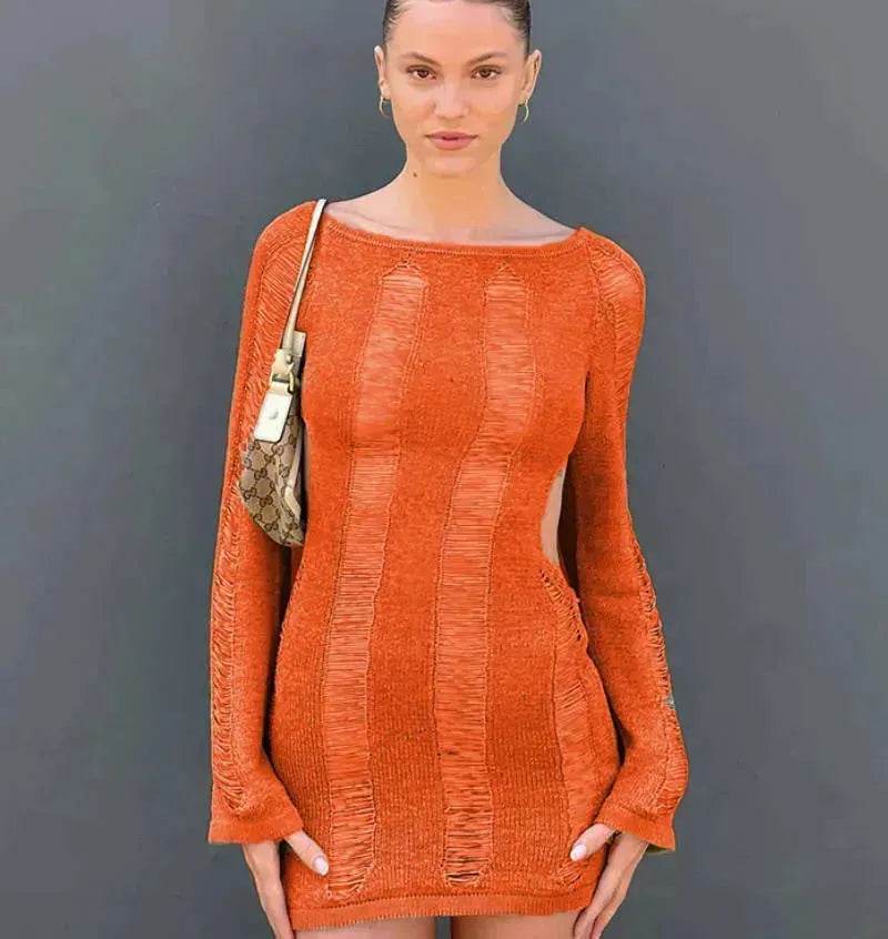 Women Fashion Slim Fit Hollow Long Sleeve Dress Y2K Charming Backless Hip-hugging Short Mini Suspender Dresses for Club Party - EX-STOCK Canada