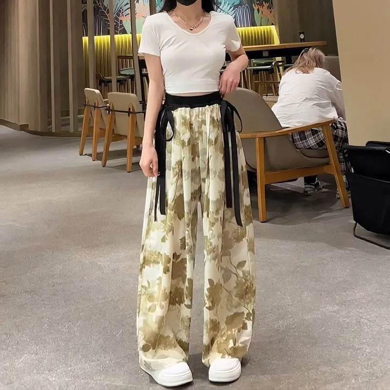 New Painting Ice Silk Wide-leg Baggy Trouser Pants Summer Women - EX-STOCK Canada
