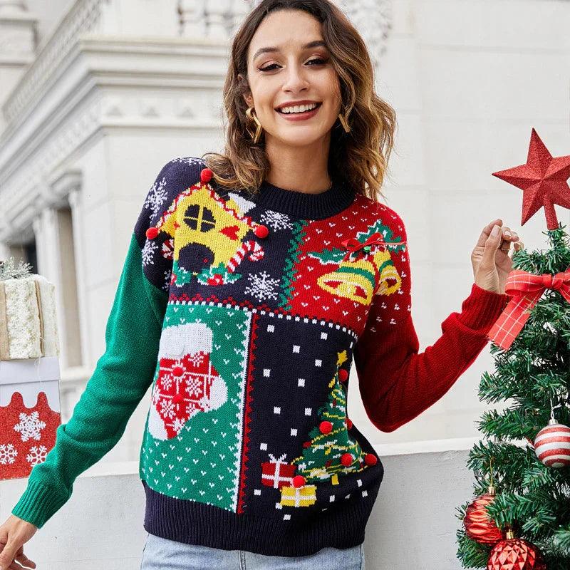 Damenpullover Christbaum Schneeflocke WeihnachtsstrickpulloverEX-STOCK Canada