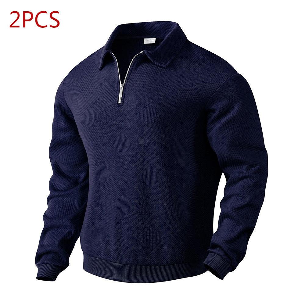 Sudadera de medio cierre con cuello de solapa y jacquard, moda, color sólido, manga larga, ropa para hombresEX-STOCK Canada