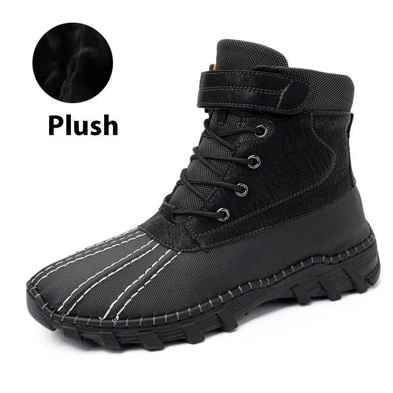 Winter Fleece Lace-up Snow Boots For Men Women Waterproof And Anti-slip Outdoor Work Boot Fashion Warm Mid-tube Cotton Shoes Men - EX-STOCK Canada