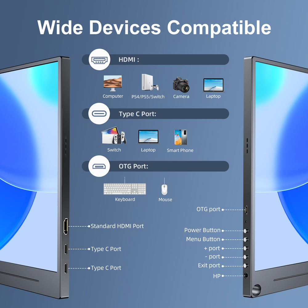 UPERFECT 15.6" Portable Monitor 1080P FHD IPS – USB-C, HDMI, Dual Speakers, VESA, Smart Cover