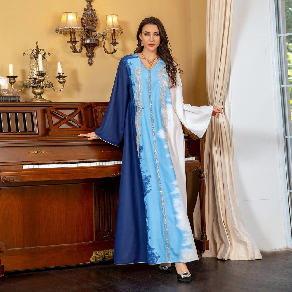 Pearl Embroidery Muslim Dress Tie-dye Rhinestone Robe - EX-STOCK Canada