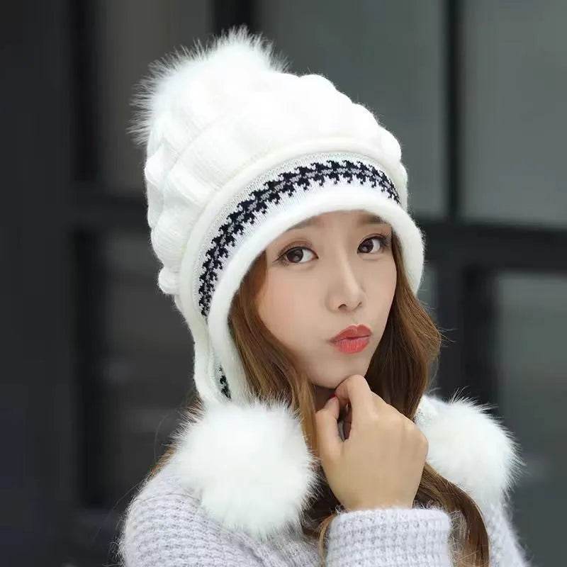 Women Cozy Knit Fleece-Feel Beanie With Ear Flaps Winter Hat Perfect For Skiing & Outdoor Activities - EX-STOCK Canada