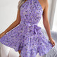 Spring Summer European And American Mini Tie belt summer Sundress Floral Halter neck dress - EX-STOCK Canada