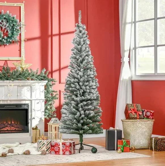 HOMCOM 6ft Artificial Snow Flocked Christmas Tree With Foldable Steel Stand Home Indoor Decoration Green EX-STOCK Canada