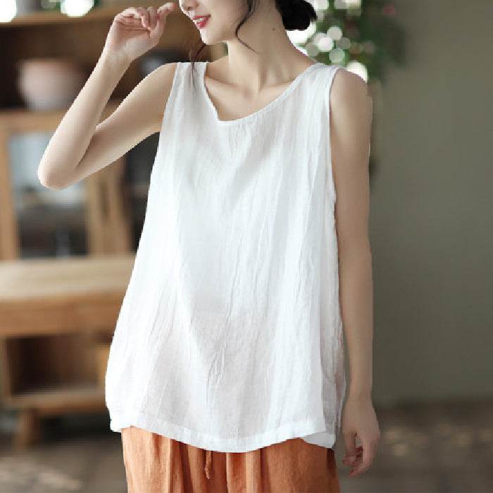Casual Cotton And Linen Art Solid Color Loose-fitting Versatile summer blouse Top For Women - EX-STOCK Canada