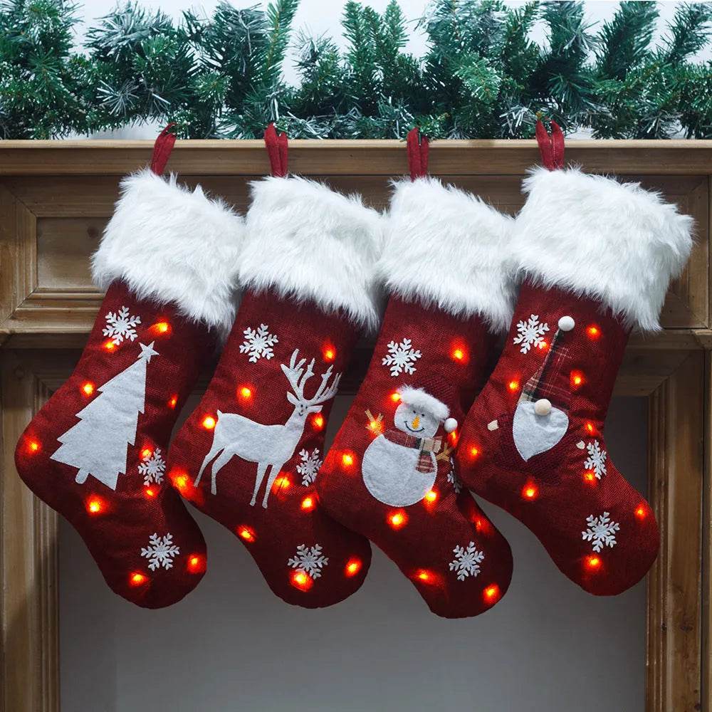 New Christmas Ornament With Light Burlap Embroidery Sock Gift Bag - EX-STOCK Canada