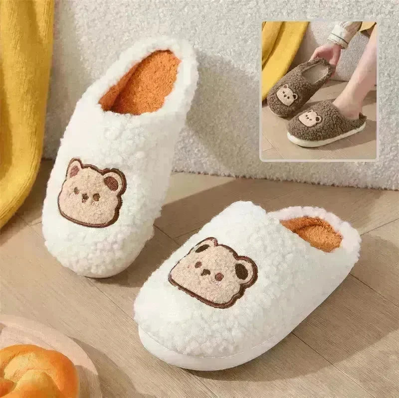 Cute Cartoon Bear Slippers For Couples Winter Warm Non-slip Floor Bedroom Slipper Home Men And Women House Shoes - EX-STOCK CANADA