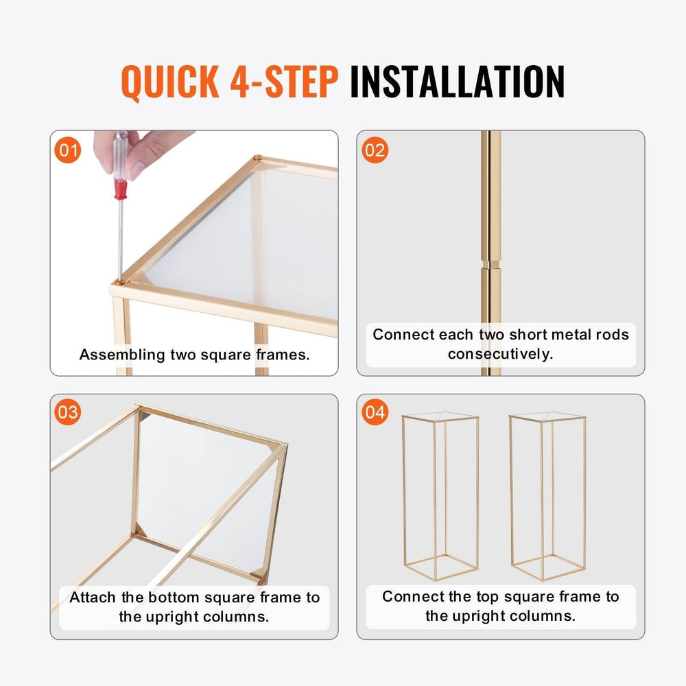 10PCS 31.5inch High Wedding Flower Stand, With Acrylic Laminate,Metal Vase Column Geometric Centerpiece Stands, Gold Rectangular Floral Display Rack For Events Reception, Party Decoration - EX-STOCK Canada