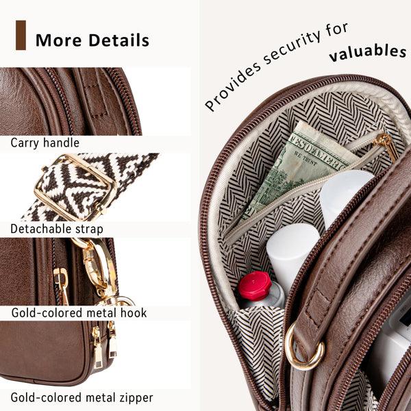 Kleine Umhängetasche für Frauen mit Griff und verstellbarem Riemen, Handytasche zum Umhängen mit 2 Reißverschlusstaschen - KaffeeEX-STOCK Canada