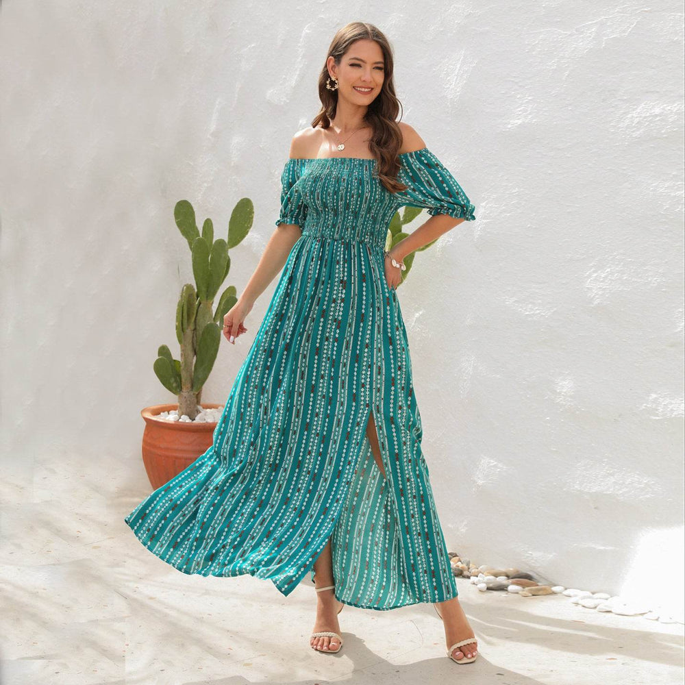 Elegant Off shoulder Spring Summer Maxi dress Slit Chiffon maxi dress for Beach vacation resort travel - EX-STOCK Canada