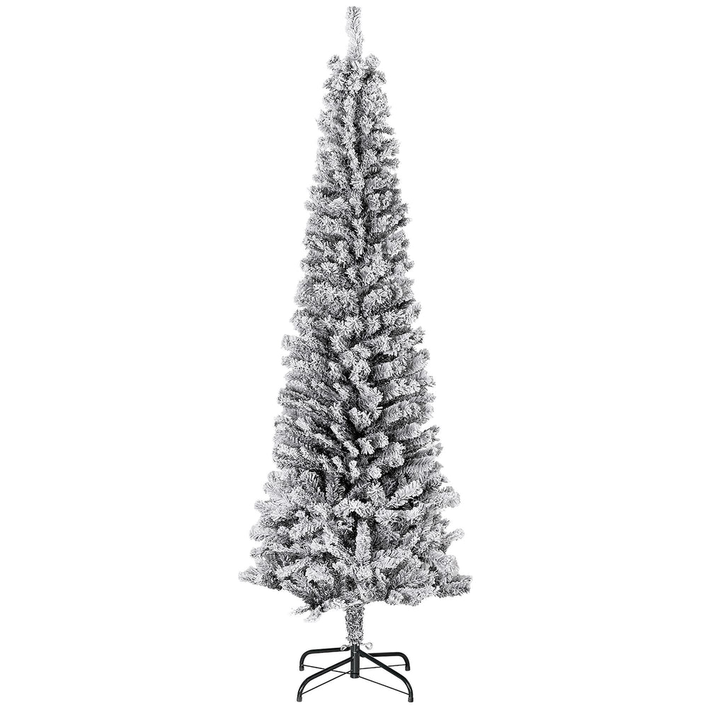 6ft Flocked Christmas Tree, Pencil Christmas Tree With Realistic Branch Tips, Folding Metal Stand, Black EX-STOCK Canada
