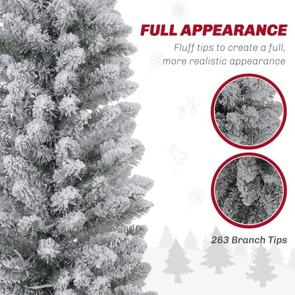 5ft Artificial Prelit Christmas Tree With Warm White LED Light, Snow Flocked Branches, Metal Base, Pencil Xmas Tree EX-STOCK Canada
