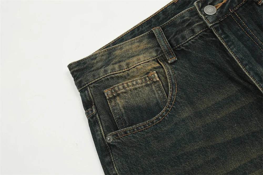 Washed Yellow Denim Bootcut Jeans Pants Men - EX-STOCK Canada