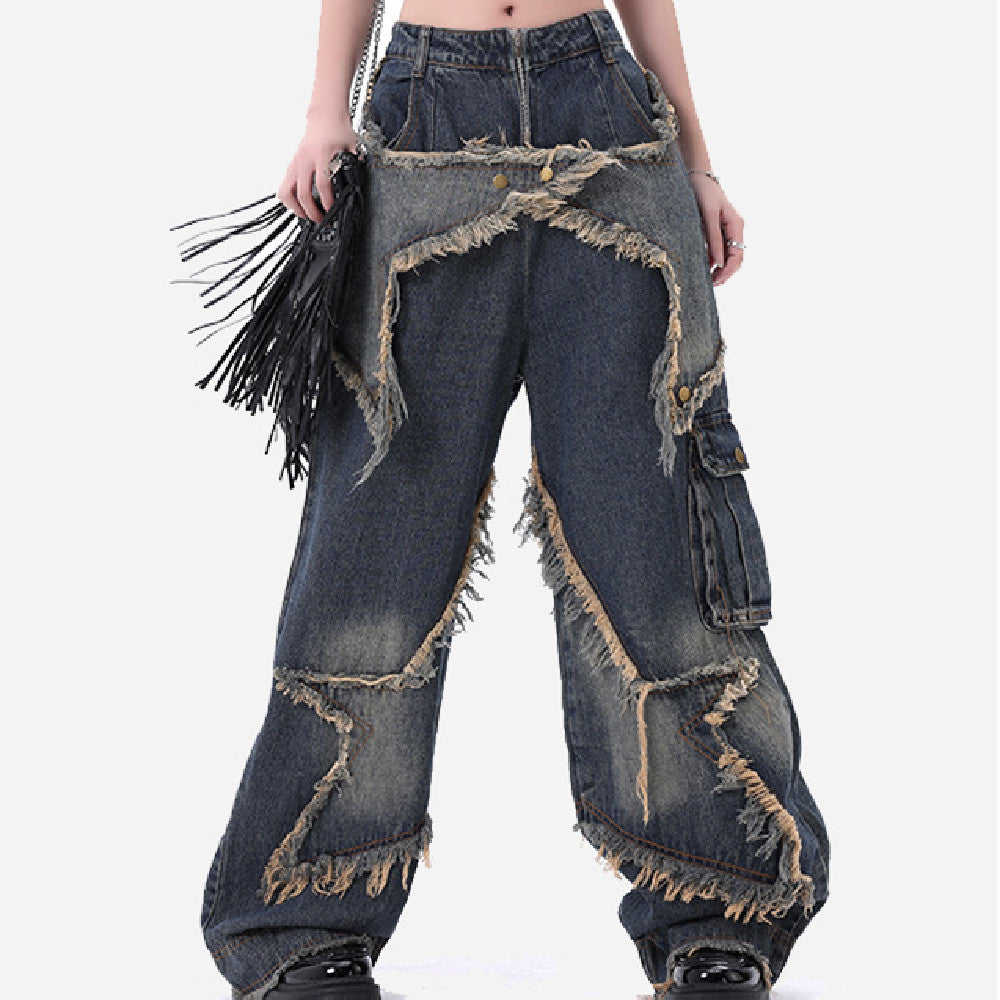 Distressed Denim Pant for women Oversized Streetstyle Patch Cargo Jeans Pant