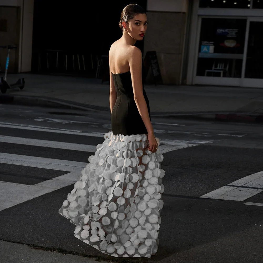 Black And White Tube Top Three-dimensional Flower Pettiskirt Dinner Dress EX-STOCK Canada