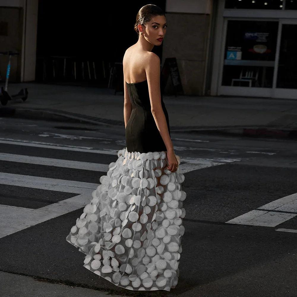 Black And White Tube Top Three-dimensional Flower Pettiskirt Dinner Dress EX-STOCK Canada