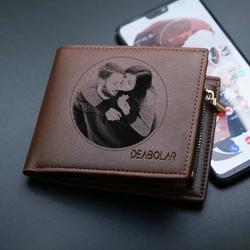 Custom Men's leather Wallet Zipper Valentine's Day gift Personalized Men's Wallet