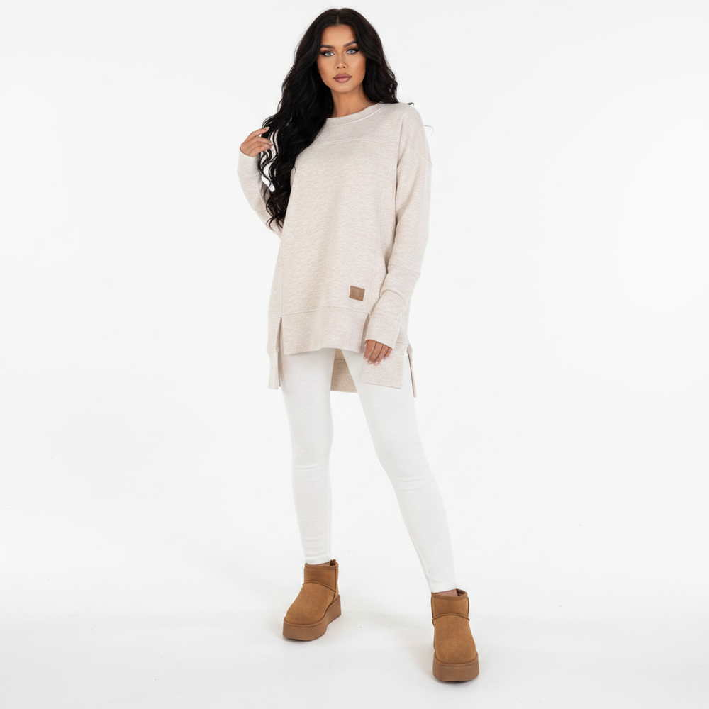 Women's Slit Long Sleeve Top & Trousers Suit | White, Black, Army Green, Reddish Brown | S–XXXL