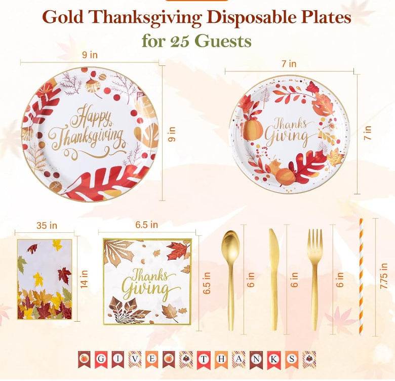 Thanksgiving Disposable Plates And Napkins Party Supplies Tableware Dinnerware Set - EX-STOCK Canada