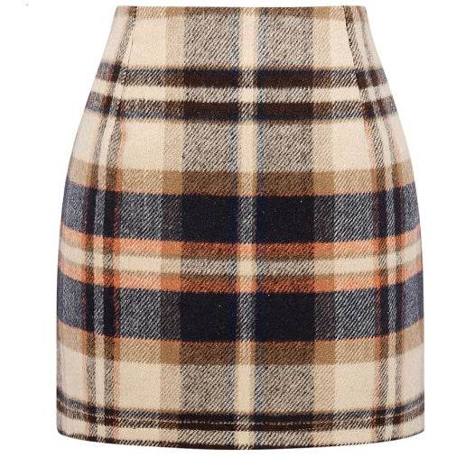 Women's High Waist Plaid Tight Pencil Wool Mini Skirt - EX-STOCK Canada