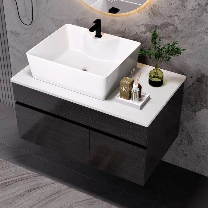 31.5 Inches Wall Mounted Single Bathroom Vanity With Engineered Stone Top - EX-STOCK Canada