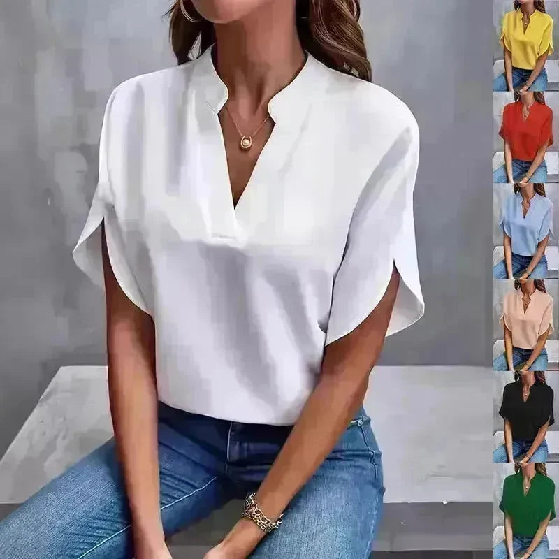 Summer Short-sleeved Chiffon Shirt New V-neck blouse Women's Casual Versatile Clothing Evening Tops for Women - EX-STOCK CANADA