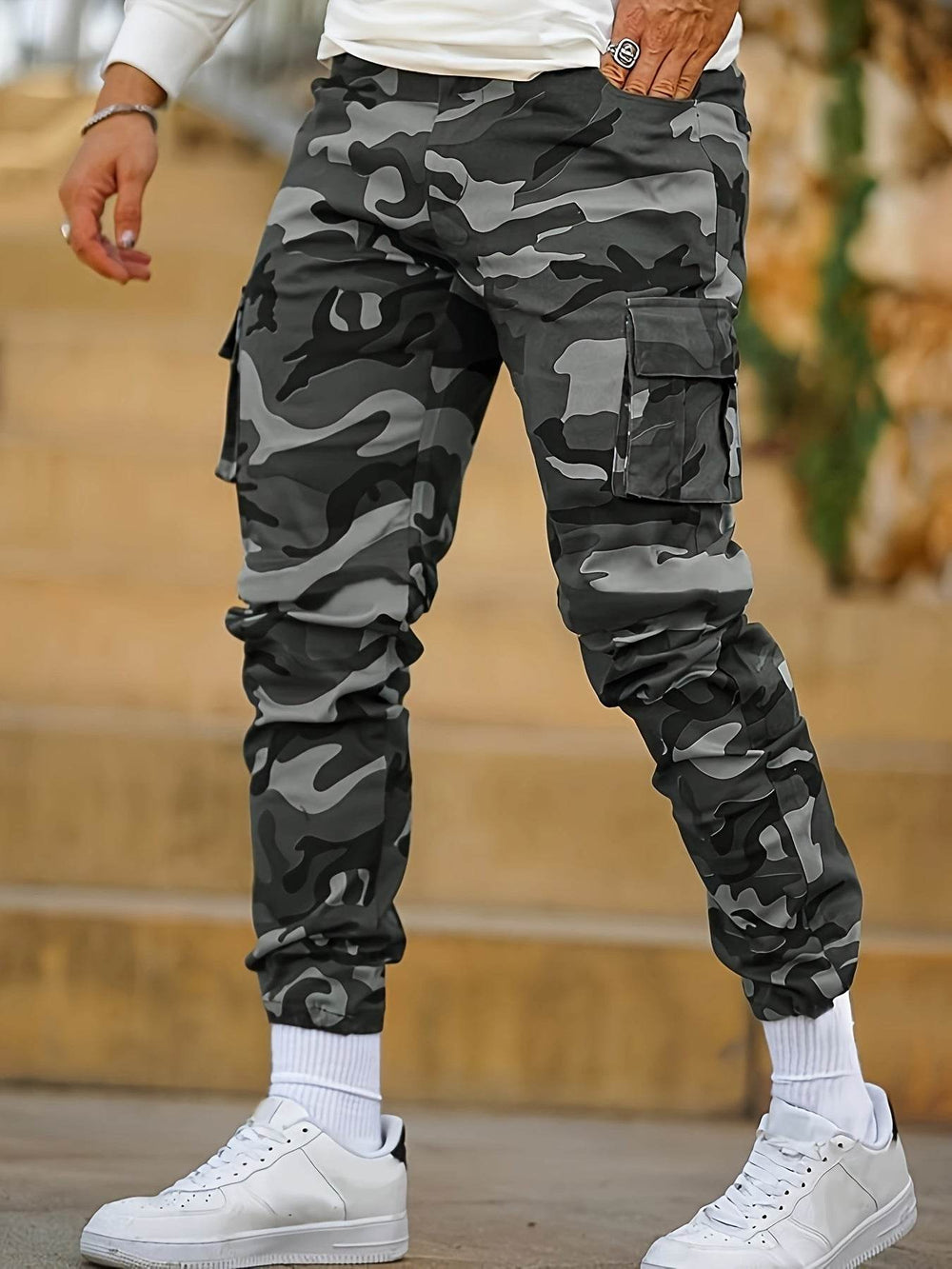 Multi-pocket Camouflage Ankle-tied Men's Military Casual Cargo Slim fit Pants trouser - EX-STOCK Canada