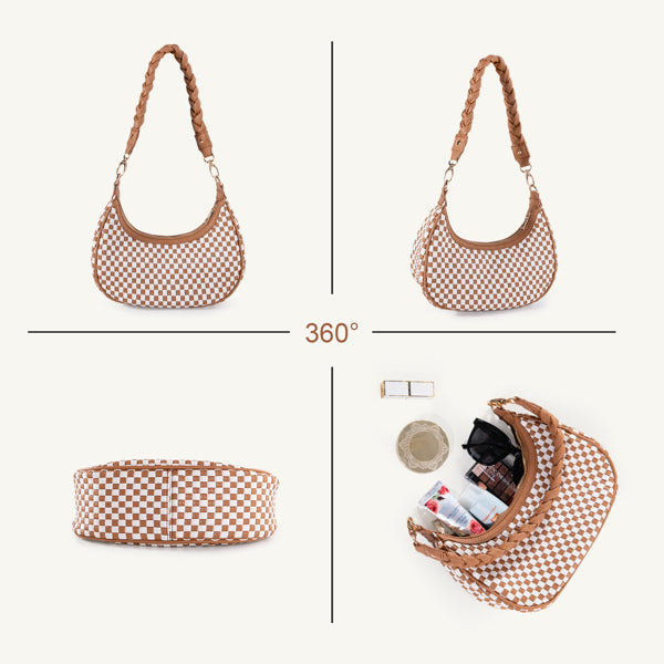 Bolso Hobo Tejido para Mujer, Bolso Tote de Cuero Vegano de Moda para Mujer - MarrónEX-STOCK Canada