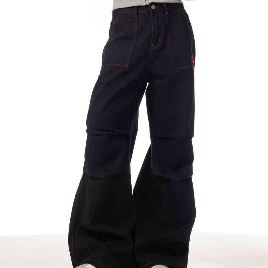Contrasting Color Of Black And Red Workwear With Pocket Trousers - EX-STOCK Canada