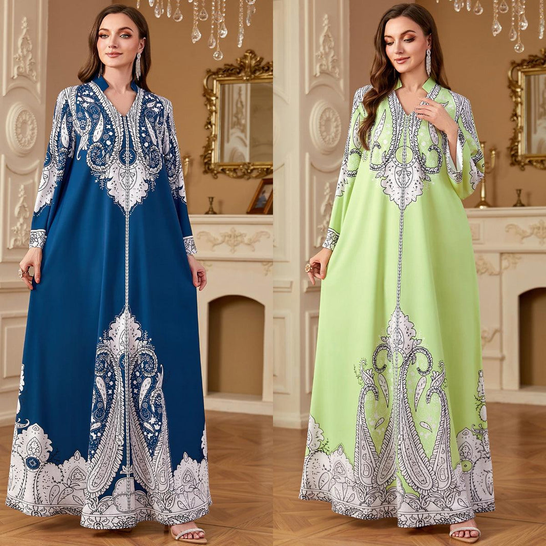 Casual Muslim Beaded Loose Print Dress EX-STOCK Canada