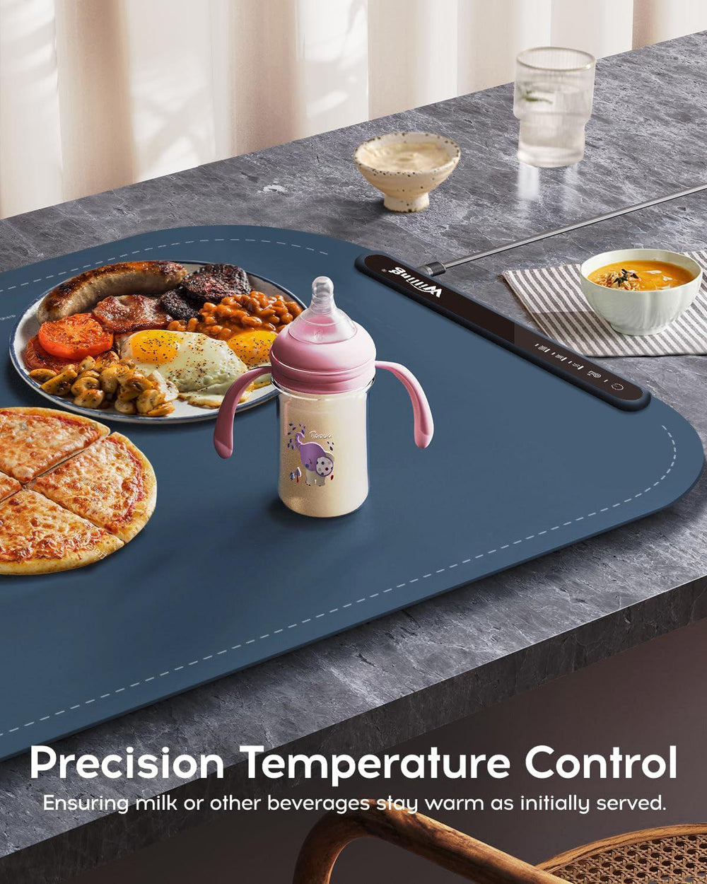 Tapis de Chauffage Alimentaire 250W avec 3 Réglages de Température - Chauffe-Aliments Domestique Portable pour Acier Inoxydable, Céramique, Verre, Émaux - Bleu MarineEX-STOCK Canada