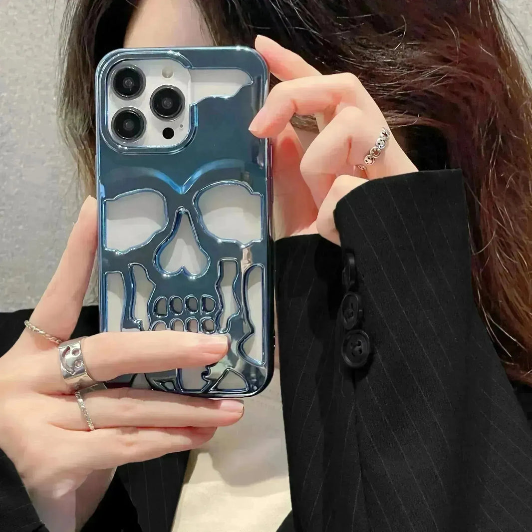 Luxury 3d Skull Metallic Glossy Gothic Phothic Phone Case compatible avec Apple