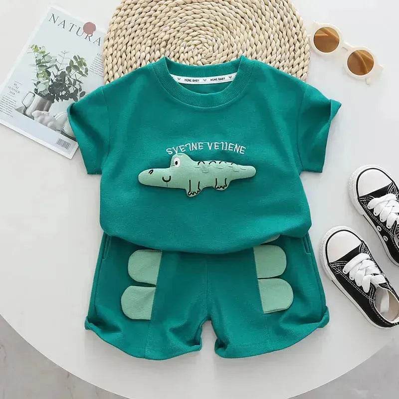 Baby Boy Three-dimensional Printing Fashionable Two piece Short sleeve polo shirt and Short - EX-STOCK Canada