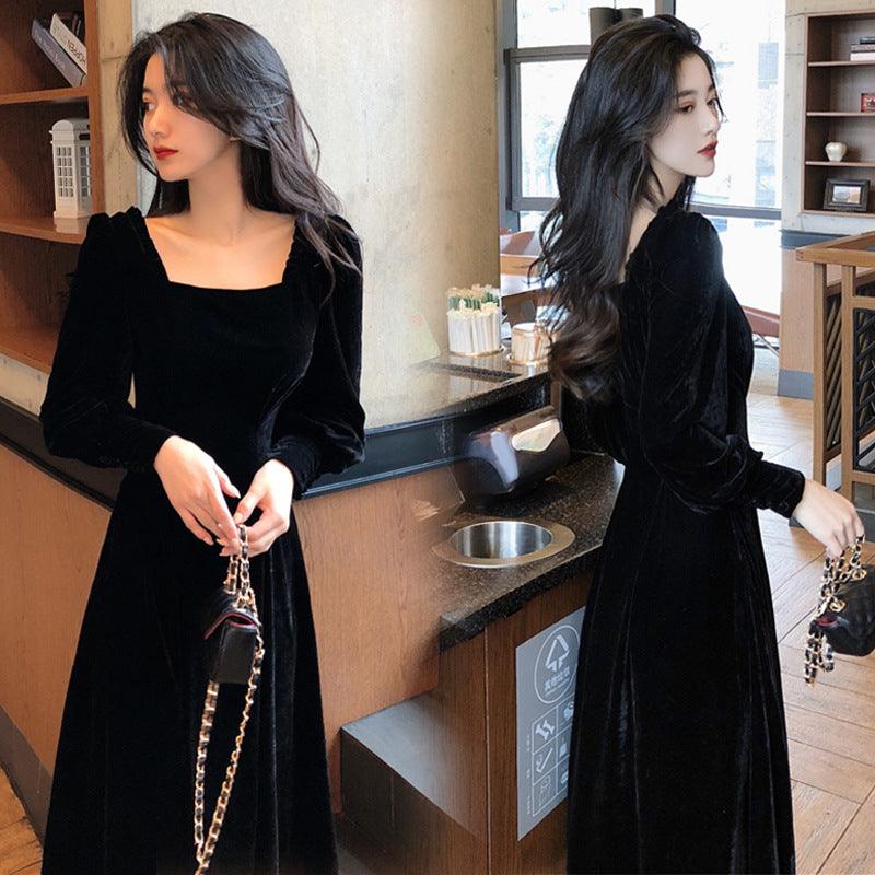 Robe en velours uni à encolure carrée pour femmesEX-STOCK Canada