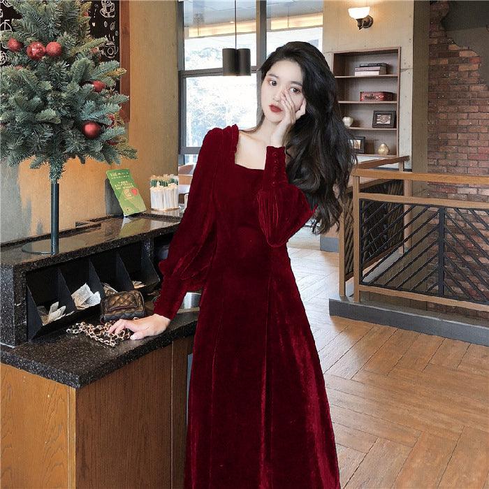 Robe en velours uni à encolure carrée pour femmesEX-STOCK Canada