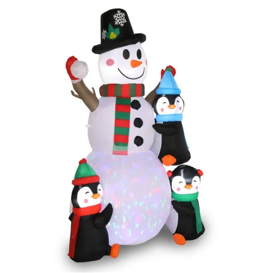 6ft With 3 Penguins, 4 Light Strings, 1 Colorful Rotating Light, Inflatable, Garden Snowman Decoration EX-STOCK Canada