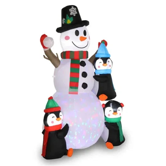 6ft With 3 Penguins, 4 Light Strings, 1 Colorful Rotating Light, Inflatable, Garden Snowman Decoration EX-STOCK Canada