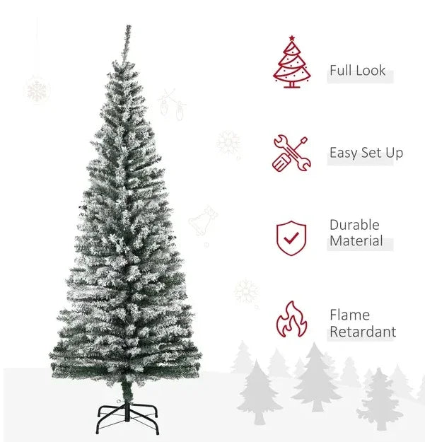 HOMCOM 6ft Artificial Snow Flocked Christmas Tree With Foldable Steel Stand Home Indoor Decoration Green EX-STOCK Canada
