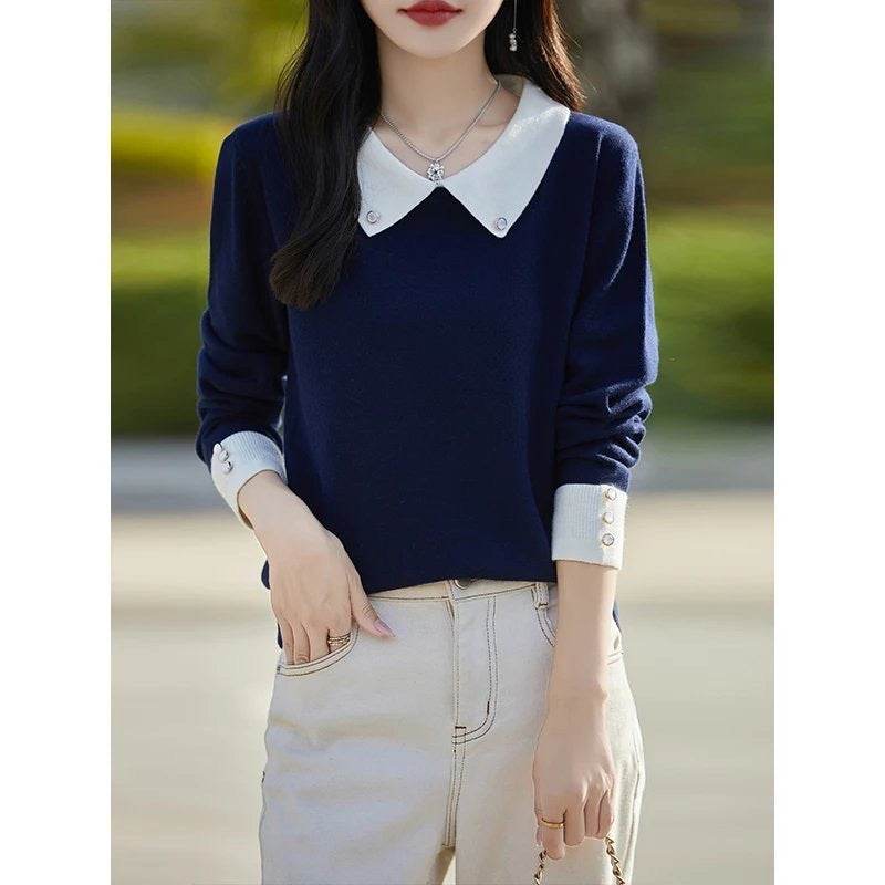 Lapels Bottoming Sweater blouse top For Women - EX-STOCK Canada