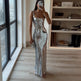 2024 Woman Fashion French High Feeling Silver Sequins Halter Sheath Dress Light Luxury Dinner Year Sexy Long Dresses EX-STOCK Canada