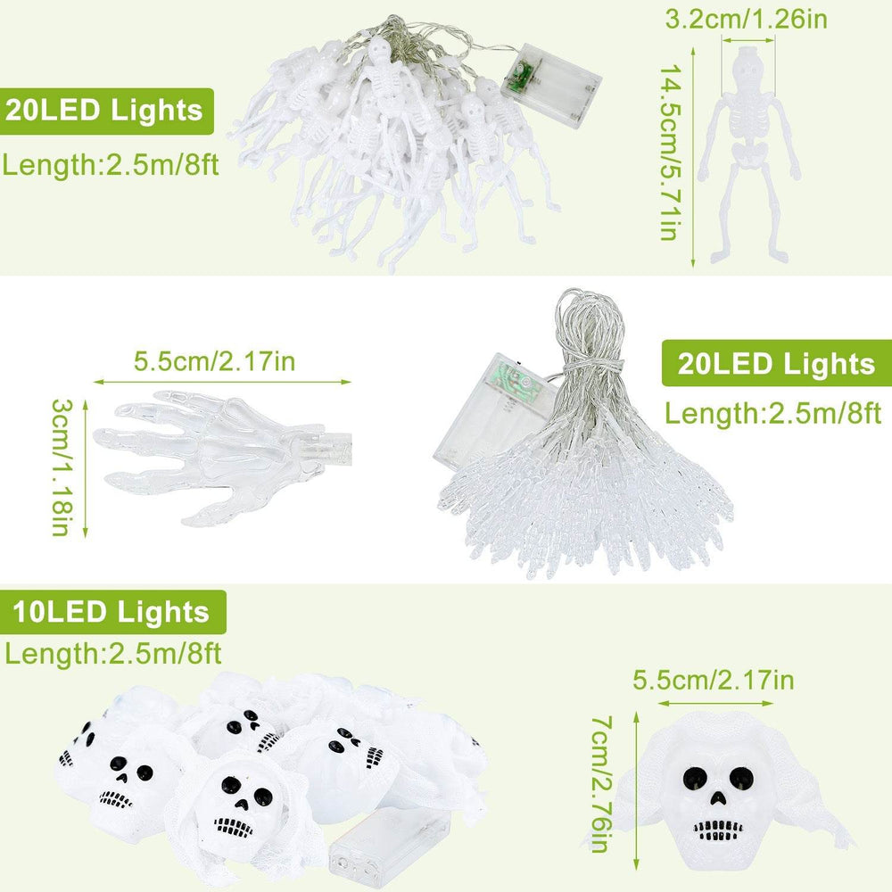 Set Of 3Pcs Halloween Light Decorations Total 50 LEDs 24ft Halloween String Lights Colorful 3D Skeleton Ghost String Lights Gauze Skull String Lights Spooky Hands String Lights For Indoor Outdoor Part - EX-STOCK Canada
