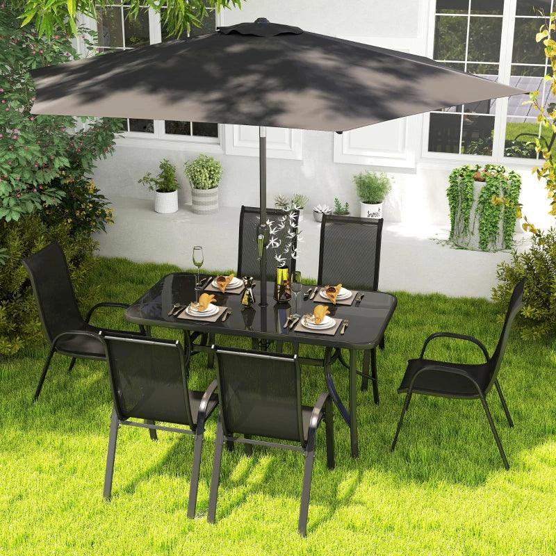 8 Pieces Patio Furniture Set With 9Ft Patio Umbrella, Outdoor Dining Table And Chairs, Black EX-STOCK Canada