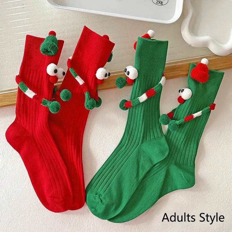 Cute Cartoon Christmas Socks Solid Cotton Middle-tube Stockings For Adults And Children - EX-STOCK Canada