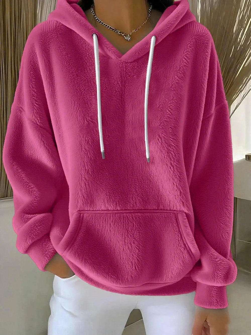Sweat-shirt polyvalent pour femme en laine d'agneau unie, doublé, pour l'automne et l'hiverEX-STOCK Canada
