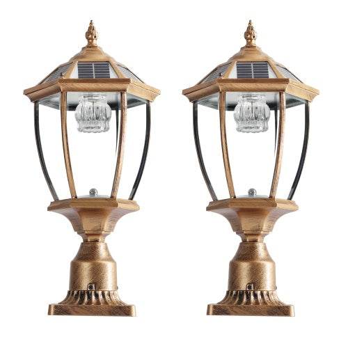 Vintage Gold Solar Pillar Headlight With Dimmable LED-2 Pack Landscape Pathway Light - EX-STOCK Canada